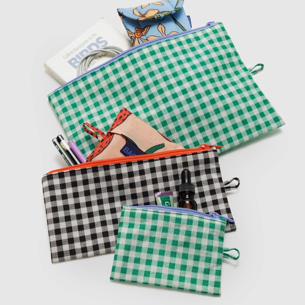 NWT Baggu Flat Pouch Set - Gingham